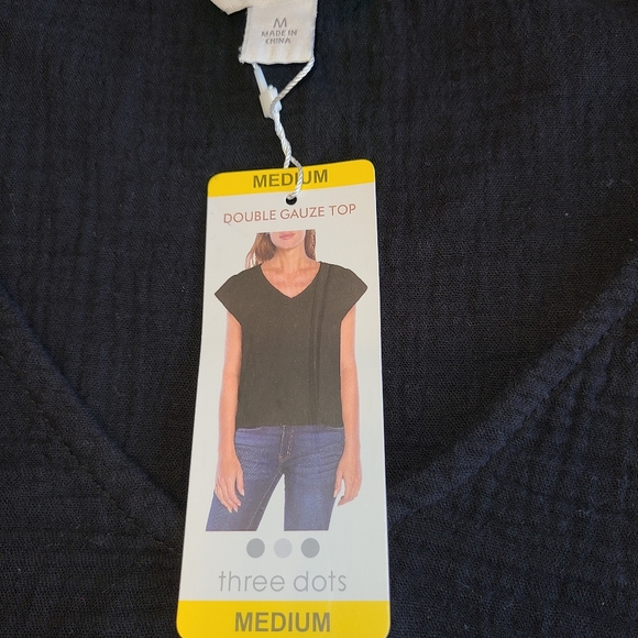 Three Dots Double Layer Gauze Short Sleeve Top Black Size Medium NWT - Picture 8 of 11